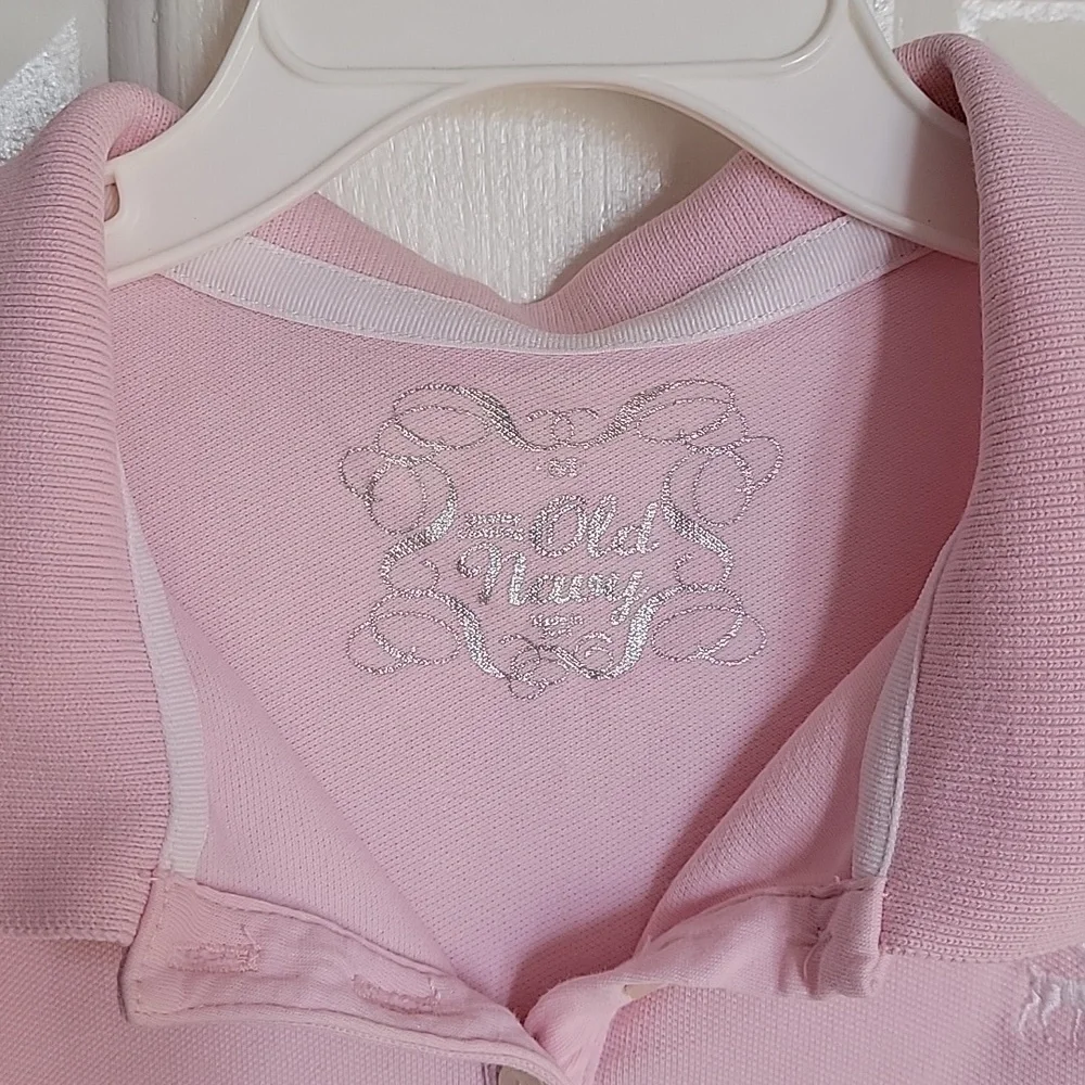 Old Navy, girls medium, pink polo shirt, 3/4 length sleeves.